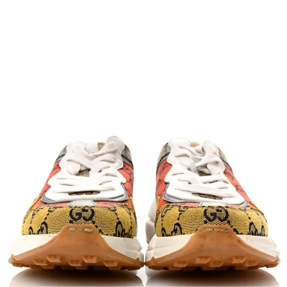 GUCCI Monogram Multicolor Demetra Women’s Rhyton Sneakers Yellow Blue Tobasco - Picture 3 of 10